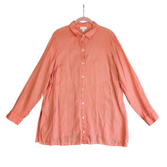 J. Jill Tops - J Jill Womens Love Linen Button Down Tunic Top Size Medium Salmon Pink Linen